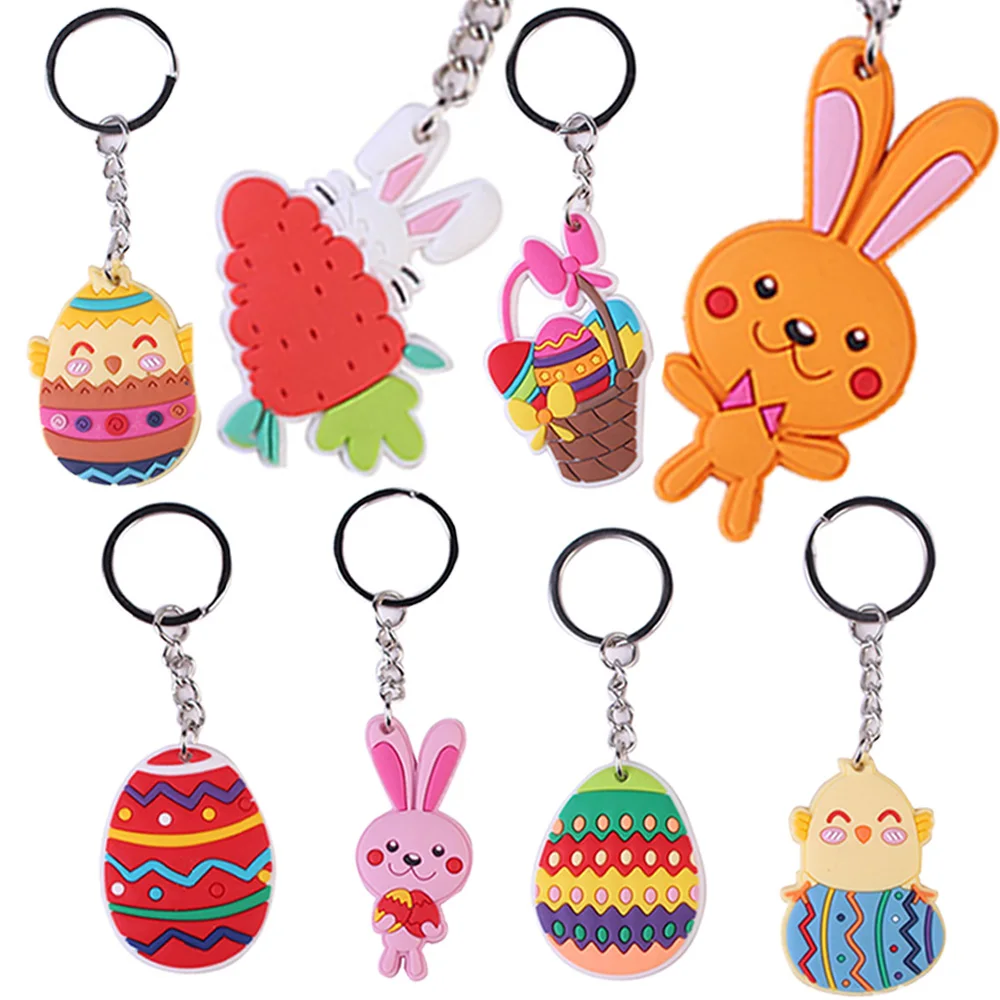 

8 Pcs Easter Decoration Keychain Children Gifts Rabbit Bunny Egg pattern Easter Bag Pendant Photography Props Filling