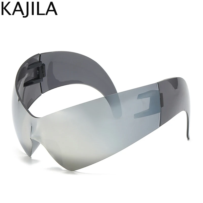 Oversized Y2K Punk Shield Sunglasses Women 2024 Fashion Retro 2000\'s Wrap Around Eyewear Rimless Sun Glasses For Lady Goggle