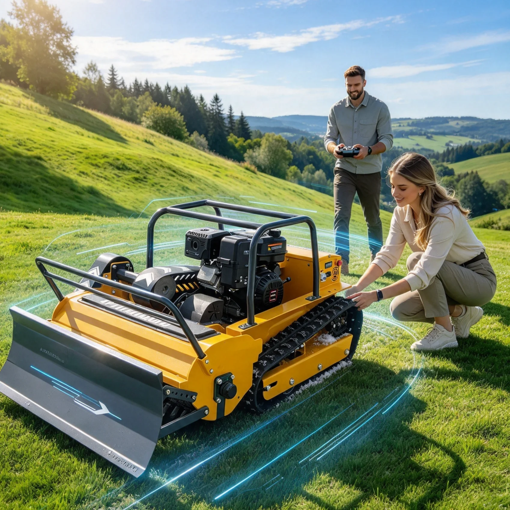 Customized Radio Control four‑stroke machine Lawn Mower, Heavy Duty Flail Mower Fitted With Reliable And Stable Power System