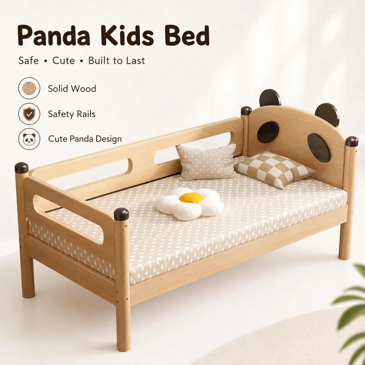 Solid Wood Kids Bedside Splicing Bed with Guardrail Toddler Bed Frame Height Adjustable with Mattress for Boys Girls