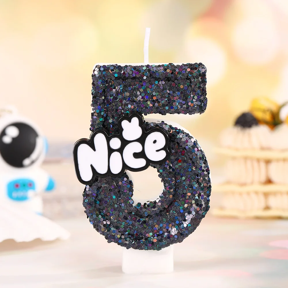 شموع أرقام عيد الميلاد السوداء. غير الصالحة للأكل اليدوية حفلة عيد ميلاد كعكة الديكور الحلوى المساعدة #6