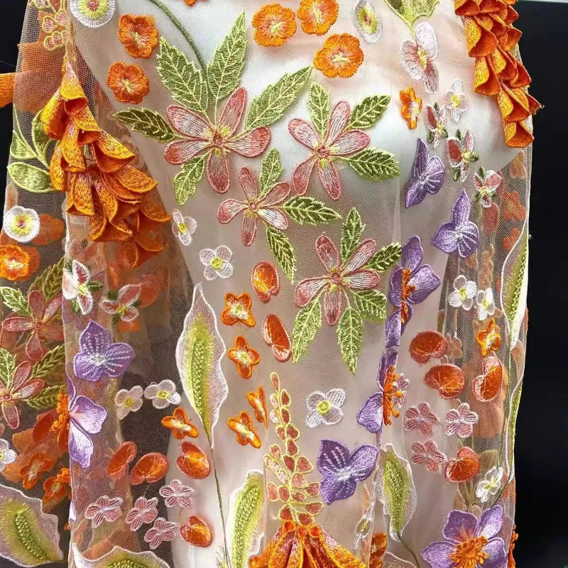 

Colorful Nail Flower Embroidery Mesh Fabric for DIY Sewing Handmade Evening Dress Clothing Fashion Material Cloth By The Yard