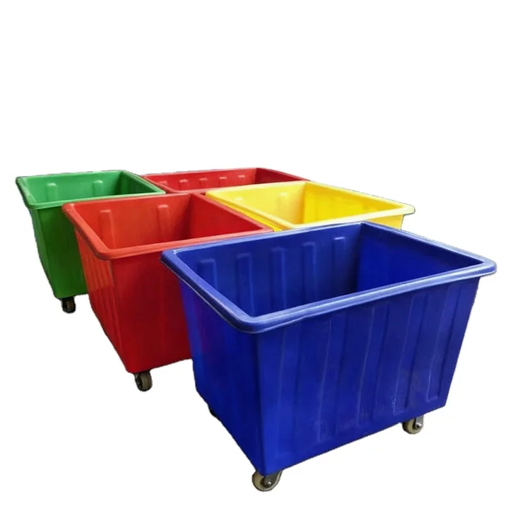 *Plastic Mobile Used Hotel Luggage Cart Laundry Trolley on Wheels with Lid