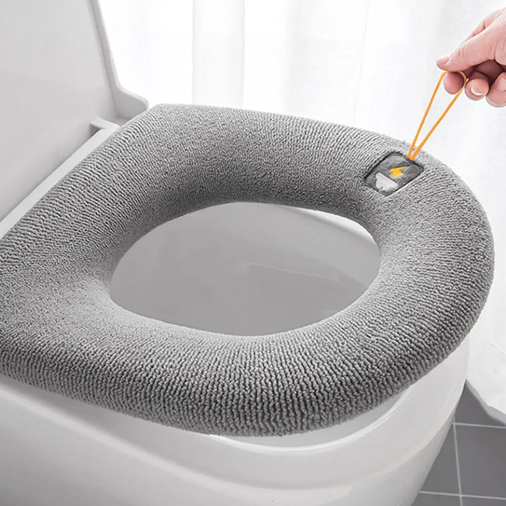 

Thicker Toilet Seat Cover Pad Washable Soft Polyester Cushion Universal Fit Comfortable Easy Install Remove Household Bathroom