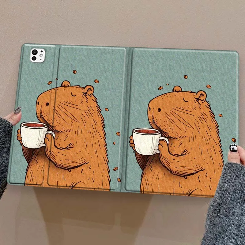 Cartoon Capybara Bubble Tea For iPad Pro Air mini 7 6 5 4 11th 10th 7th 6th 5th 13 12.9 11 10.9 10.5 10.2 Inch Tablet Case
