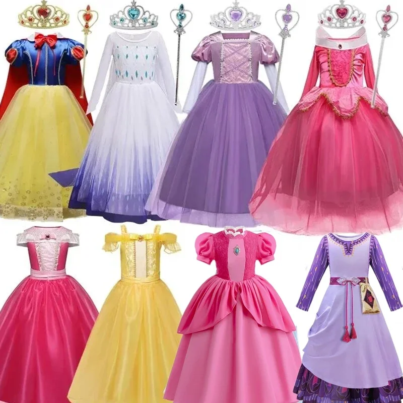 Rapunzel Elsa Costume Children Princess Dresses for Girls Kids Cosplay Sleeping Beauty Halloween Carnival Party Disguise Outfits