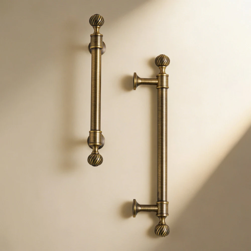 

Dooroom Solid Brass Luxury Antique Kitchen Handle Ball Stripes Retro American Style Cabinet Wardrobe Long Handle