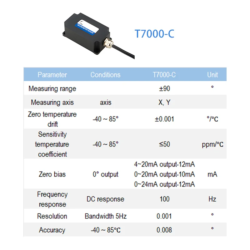 Dual Axis Inclinometer 4-20mA Tilt Sensor High Precision 0.008° Analog Output Sensor