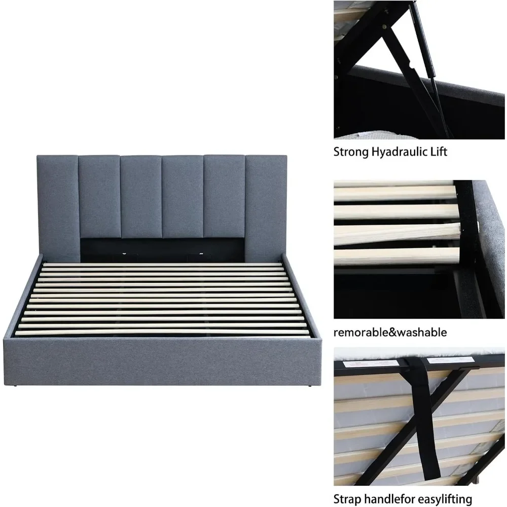 Queen Bed Frame with Storage,Lift Up Mechanism, Soft Upholstered, Headboard, 800lbs Capacity, Easy Assembly83.46L x 63.4Wx43.3"H