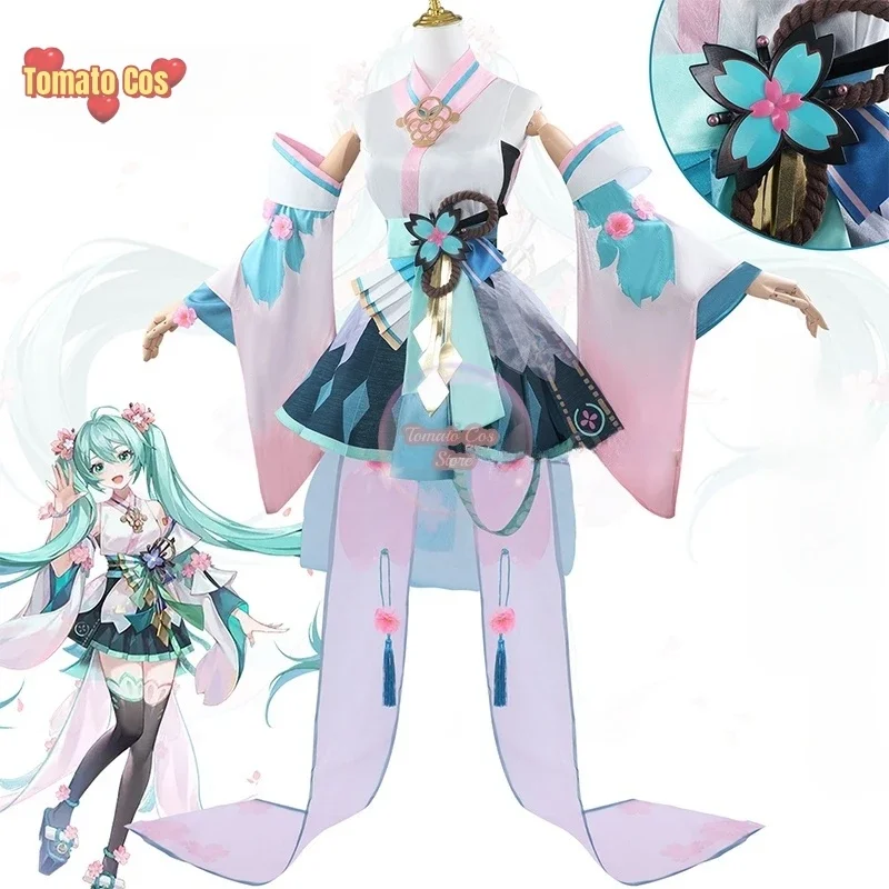 

В наличии Miku Onmyoji Default Невольтный Косплей Костюм Фея Платье Кимоно Юката Полный Комплект Парик Хэллоуин Рождество