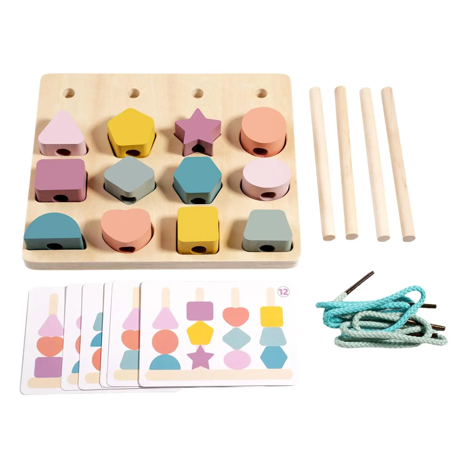 Montessori Houten Kralen Sequencing Speelgoed Set Fijne Motoriek Educational Toy Bijpassende Vorm Kleuren Stapelaar Voor Kleuterschool 2 3 4 5