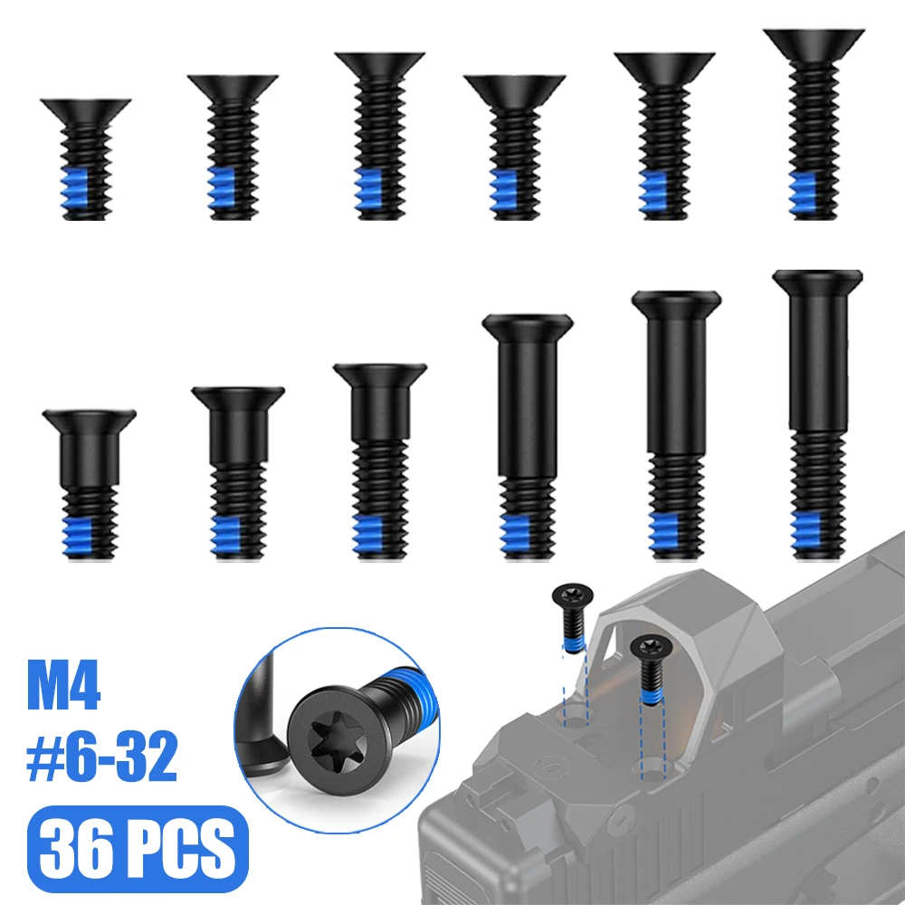 Kit de 36 tornillos de punto rojo M4 # Juego de tornillos de 6-32 piezas con cabeza T10 para miras de punto rojo RMR SRO Holosun 507C 407C 508T 407K 507K EPS para caza