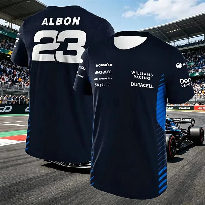2026 New Men’s  #23 #55 Williams Racing Graphic Tee Albon Sainz Printed Breathable Quick-Dry Family Matching Sports T-Shirt
