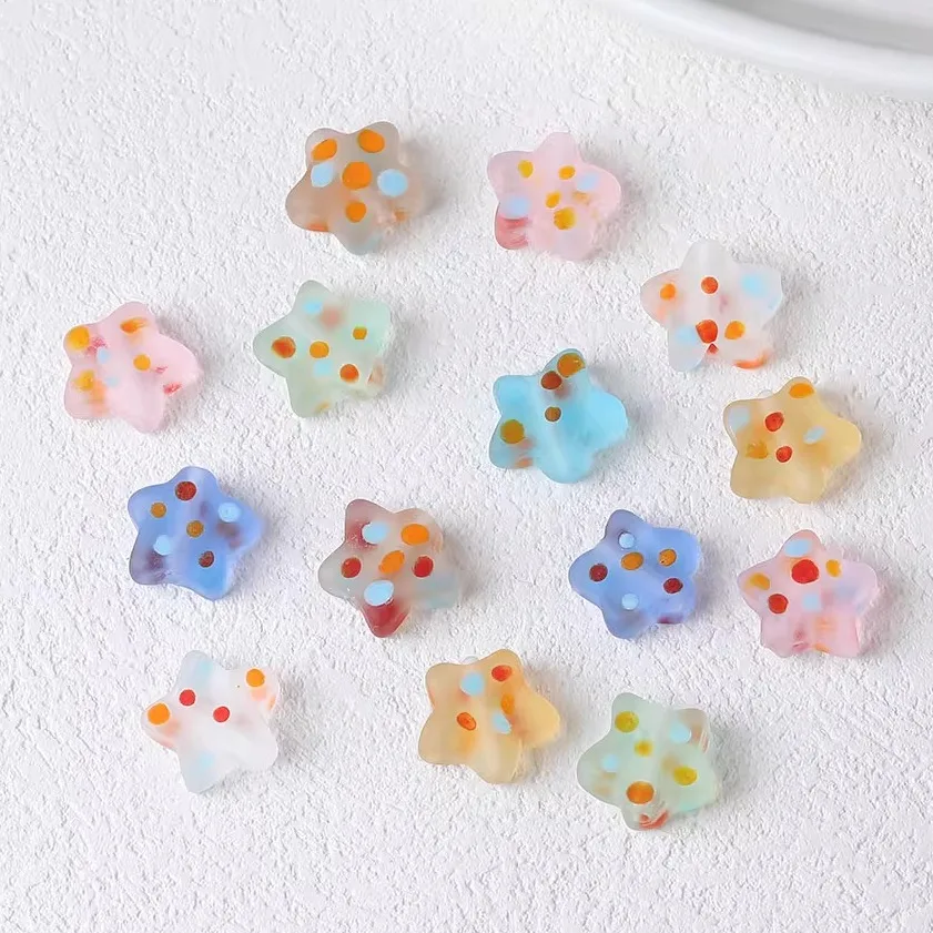 

6PCS Colorful Polka Dot Frosted Star Cute Glaze Glass Beads Jewelry DIY Making Supplies Material Accessories