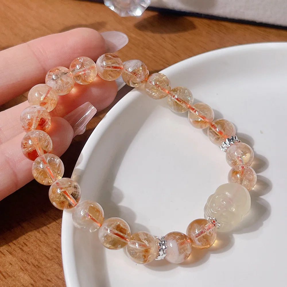 

Простой роскошный браслет Pixiu с желтым лимоном и кристаллами для женщин