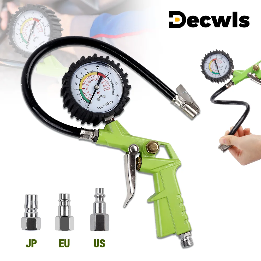 220PSI Tire Pressure Gun Tire Pressure Monitoring Gauge, Detachable Interface, Inflator Pump Tool, For Cars/Motorcycles/Bicycles
