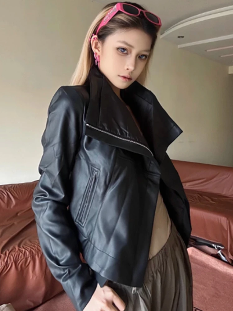 معطف نسائي كاجوال من American Retro Biker Jaet مصنوع من جلد البولي يوريثان، معطف نسائي بياقة واقفة، قميص أنيق لشخصيات صغيرة