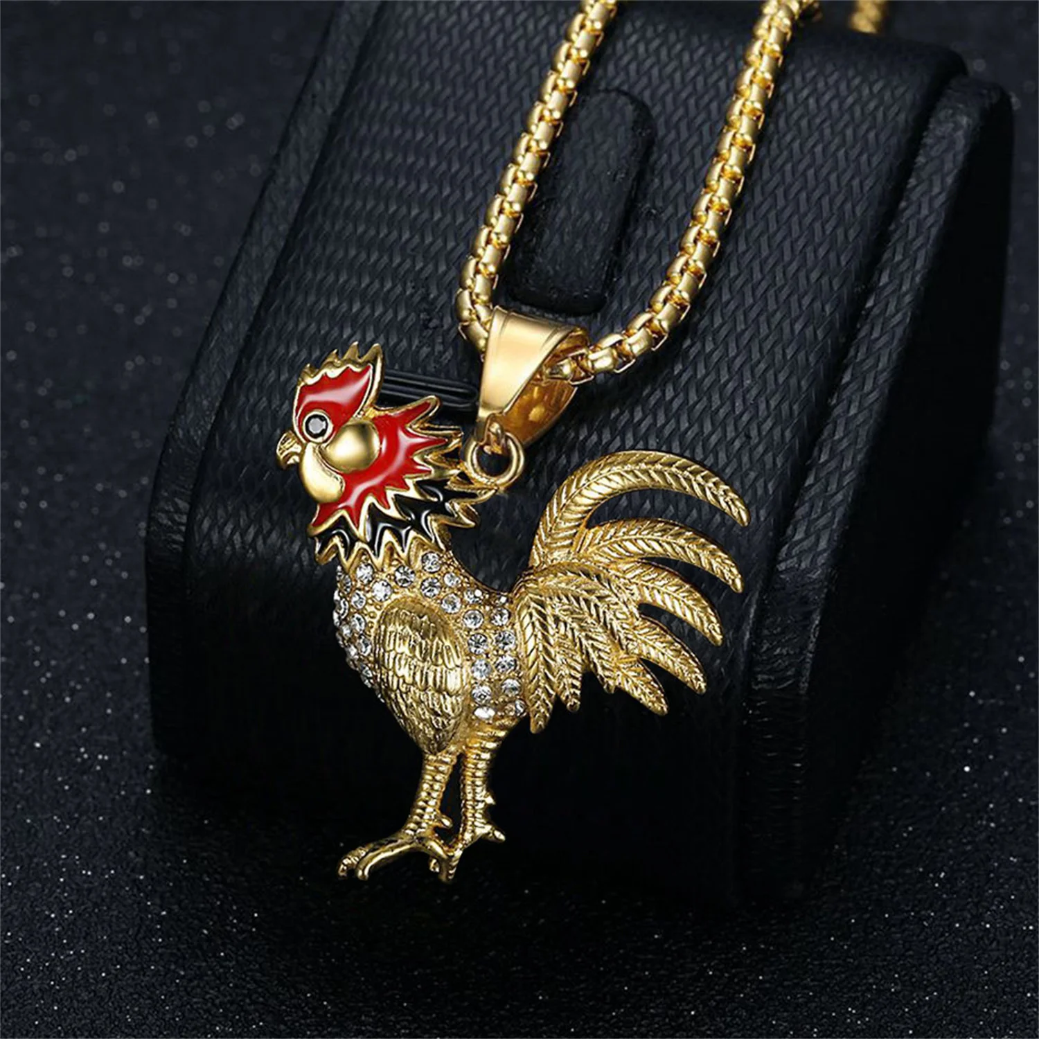 Hiphop Iced Out French Rooster Pendant Dropshipping Gold Color Stainless Steel Animal Cock Necklace for Men Fashion Jewelry Gift