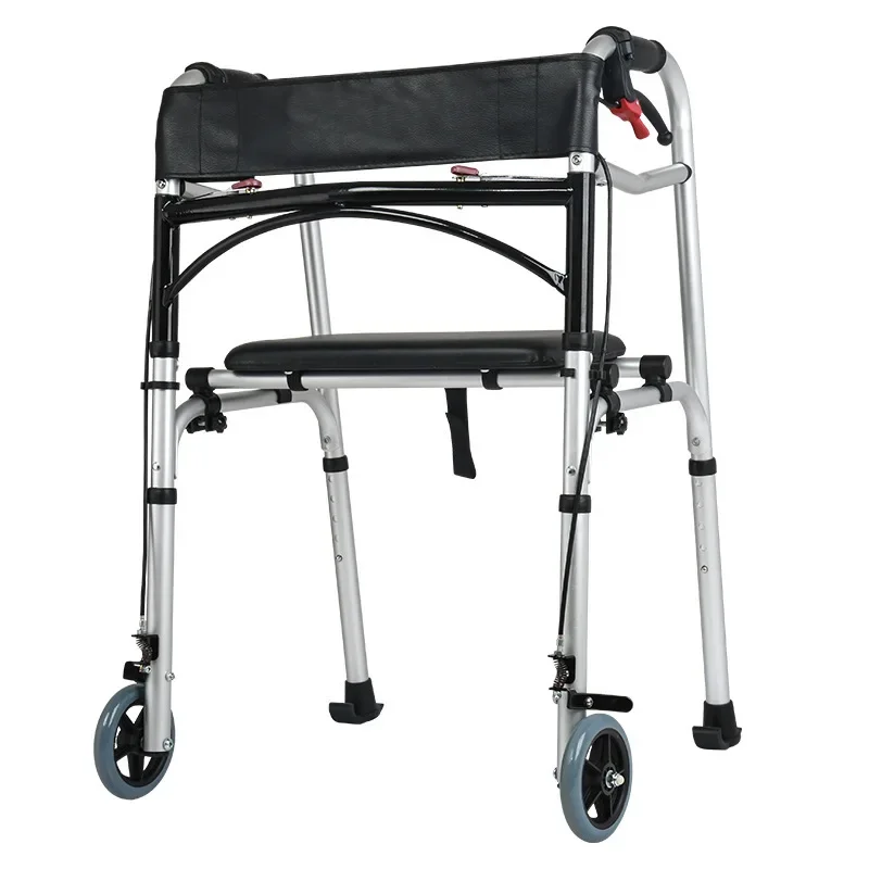 Aluminum Alloy Disabled Walker  Anti-fall Elderly Cane Reversible Sitting Assist Device  Foldable Rehab Seat with Wheels