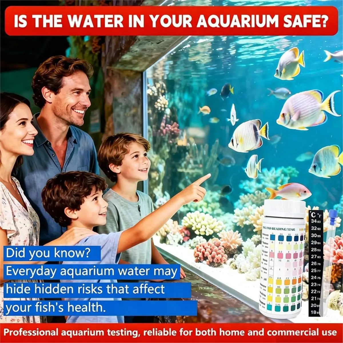 HGHO 9 in 1 Aquarium Test Strips, 100 Count, Fish Tank Water Test Kit for Freshwater & Saltwater, Tests Nitrate, Nitrite, PH