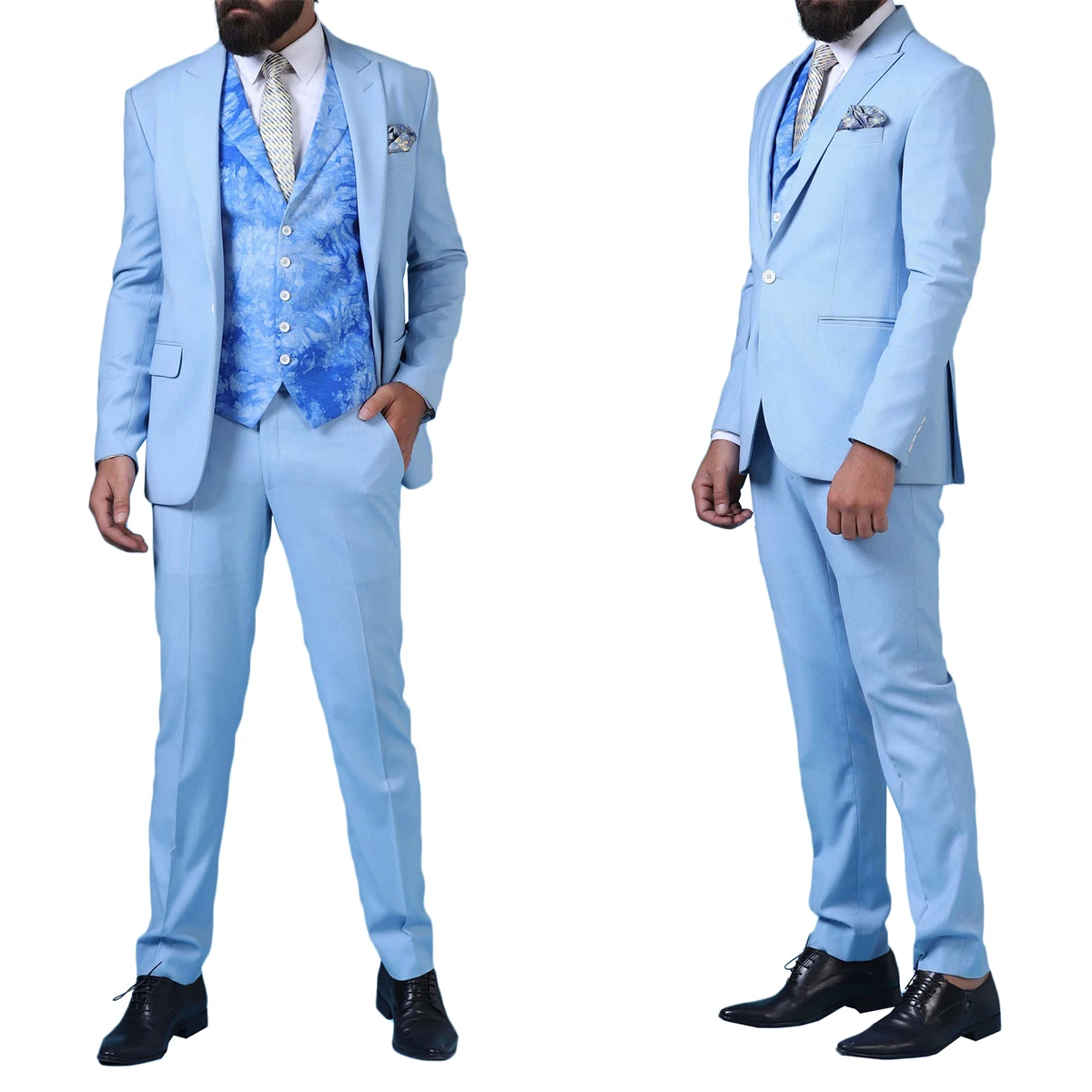 

Blue Men's Suits Tailor-Made 2 Pieces Blazer Pants One Button Peaked Lapel Business Slim Pure Wedding Groom Tailored Plus Size