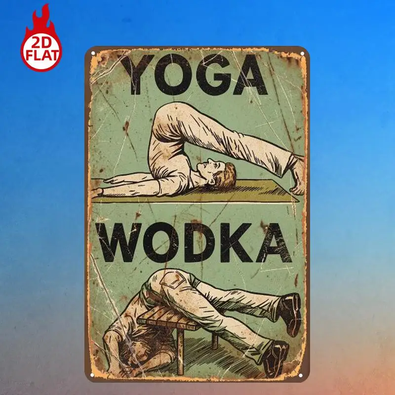 Yoga & Vodka Themed 2D Flat Aluminum Metal Sign, Creative Retro Wall Art Plaque, Decoration for Room, Restaurant, Bar and Garage