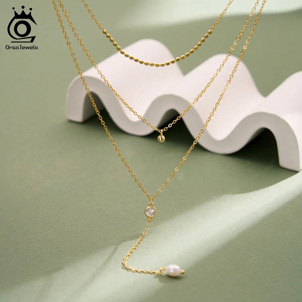 

ORSA JEWELS Exquisite 925 Sterling Silver Layered Choker Necklace for Women Stackable Summer Elegant Jewelry Accessorry BQN35