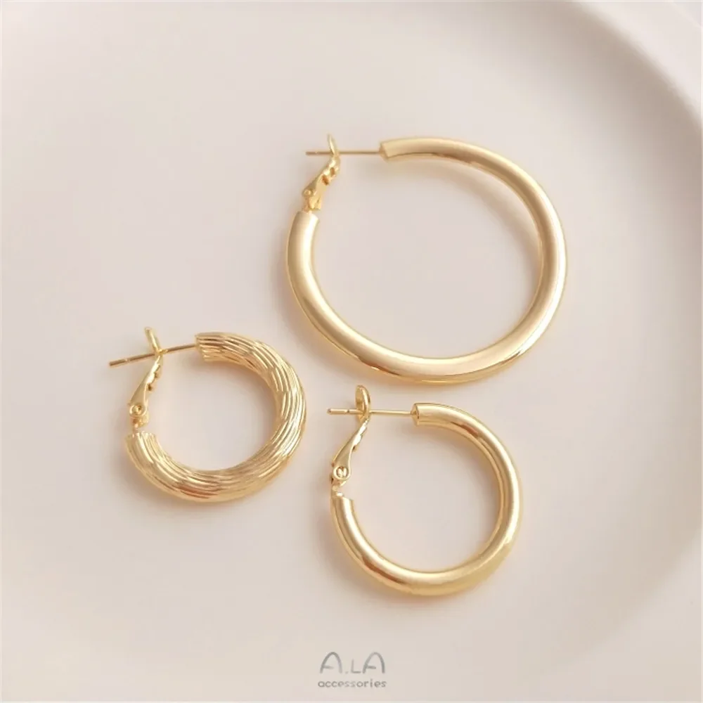 

14K Gold Plated 925 silver needle spring buckle earrings Fashion style circle simple high sense personality earrings