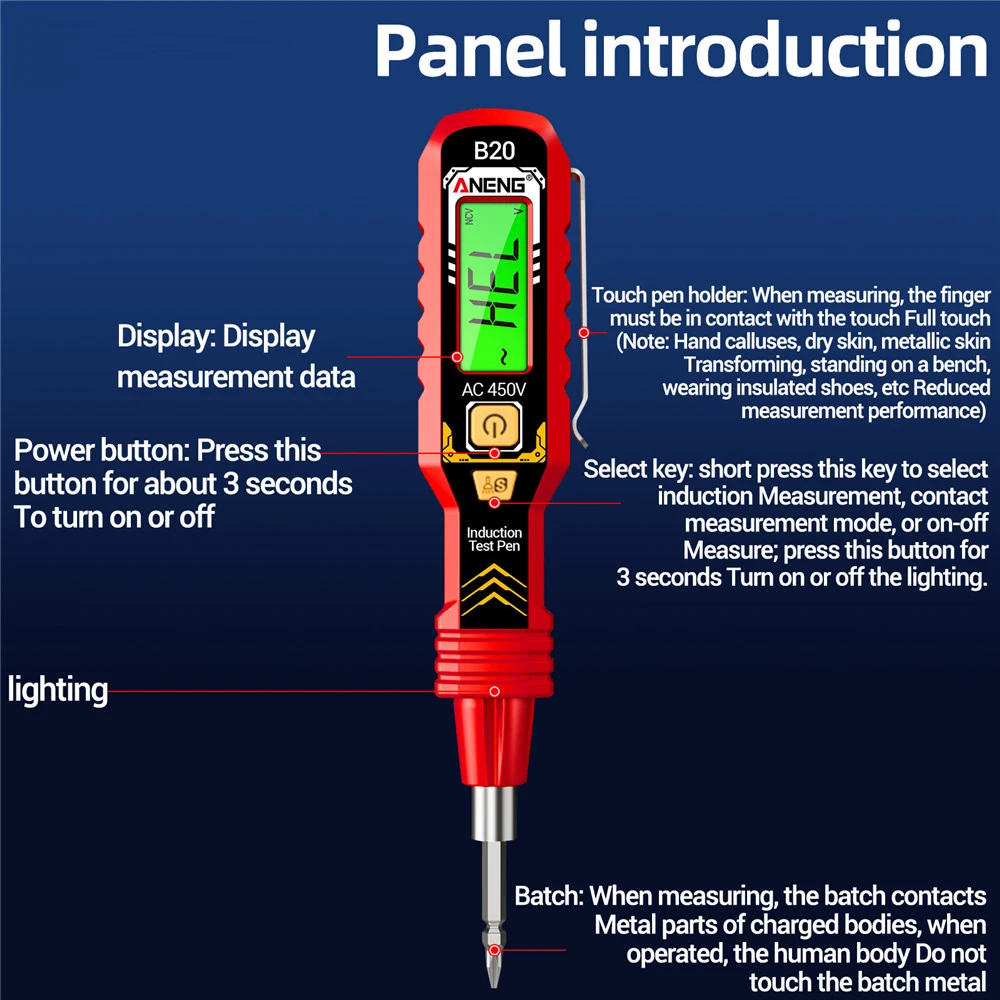 ANENG B20 Dual-use Voltage Tester Pen Double Head Slotted Cross Screwdriver 11-450V AC Non-Contact Induction Insulated Electric
