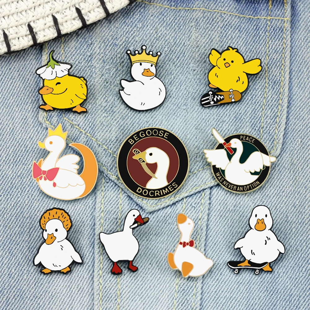 Cartoon Goose Enamel Pin Brooch Attacking Geese Skateboard Duck Clothes Lapel Pins Cute Animals Bag Badges Jewelry Gift for Kids