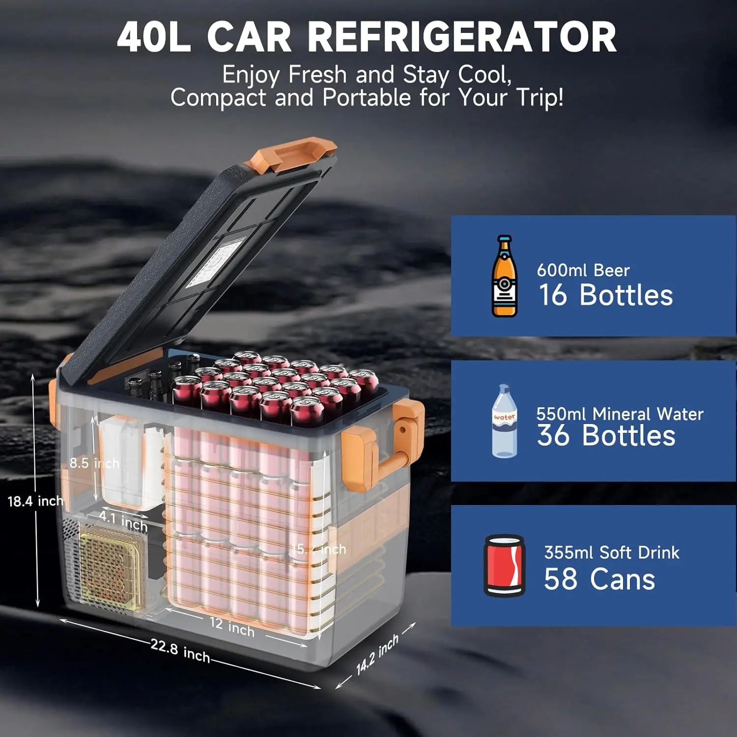 Réfrigérateur de voiture portable 12 V, congélateur, réfrigérateur de voiture, zone touristique, contrôle de l'eau, 40L -4 ℉-68 ℉, refroidisseur de compresseur électrique, 12 V, 24V, D