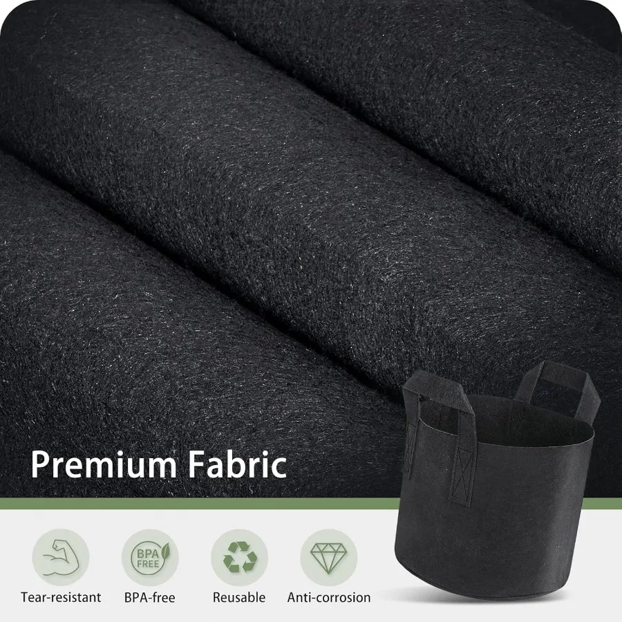 أكياس زراعة سعة 1 جالونًا مكونة من 24 عبوة من أوعية النسيج السميكة للنباتات ومقابض قوية وملصقات خياطة معززة باللون الأسود