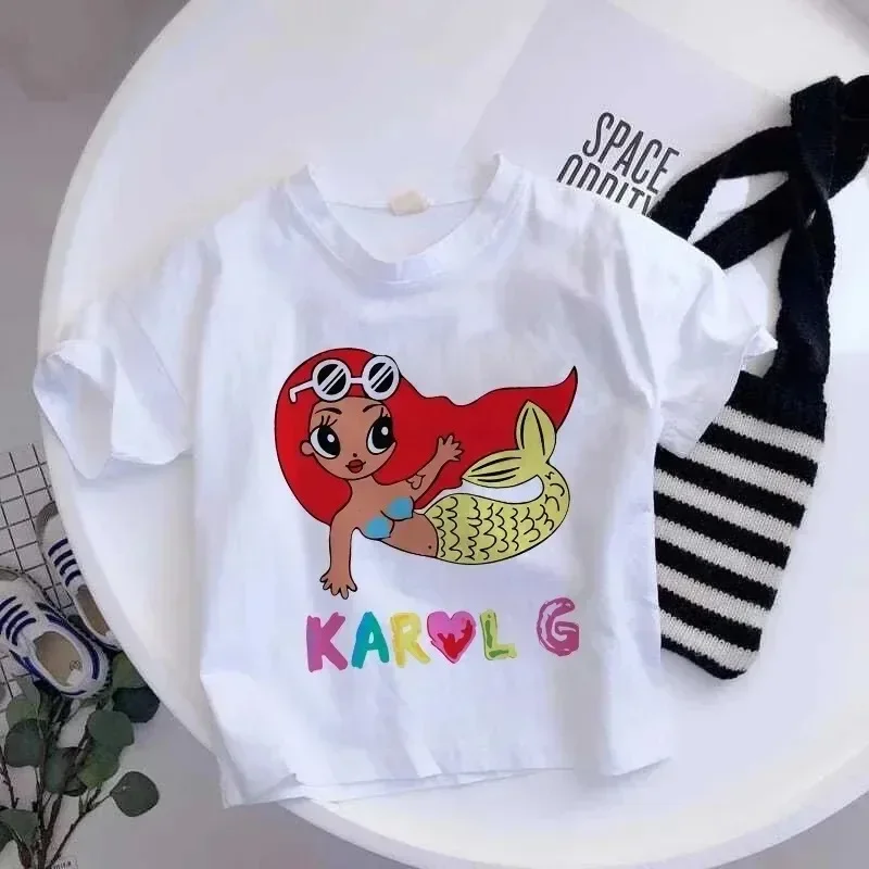 Karol G Bichota Print Girls T Shirt Cute Cartoon Kids Tshirts Summer Children Tees Toddler Short Sleeve Tops Tee Cotton Футболка