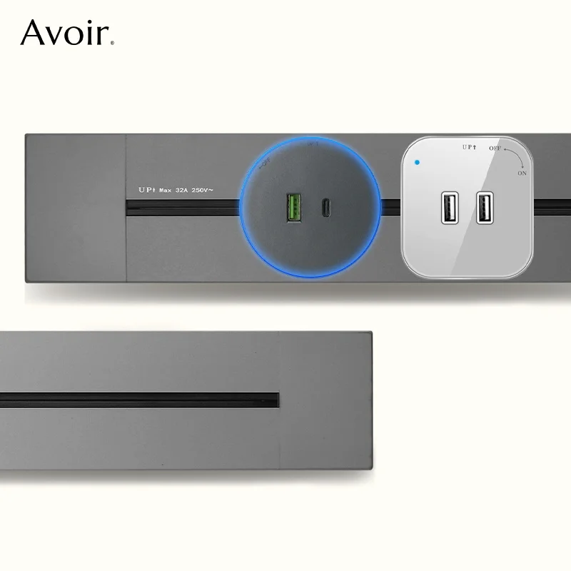 Avoir Surface Rail Track Socket EU French UK US Universal Standard Square Round Adapter Usb C Charging Port Movable Power Outlet