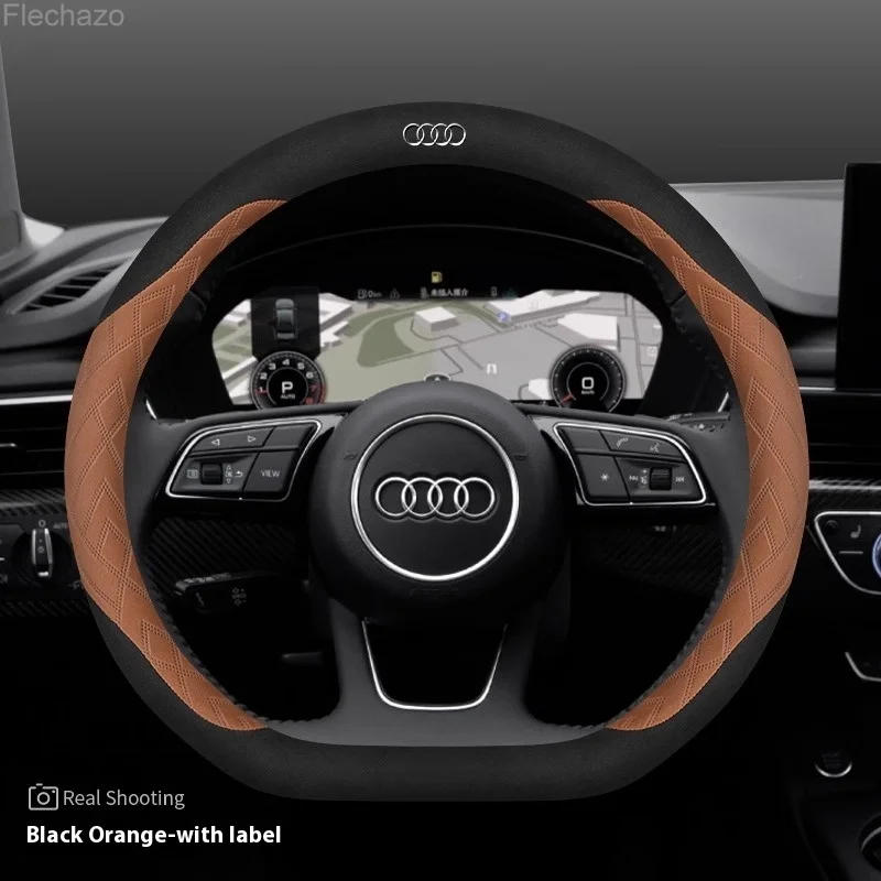 Car Steering Wheel Cover For Audi ABT A1 A2 A3 A4 A5 A6 A7 A8 Q2 Q3 Q4 Q5 Q7 Q8 TT RS3 RS4 RS5 RS6 RS7 S3 S4 S5 S6 S7 S8 S line view 6