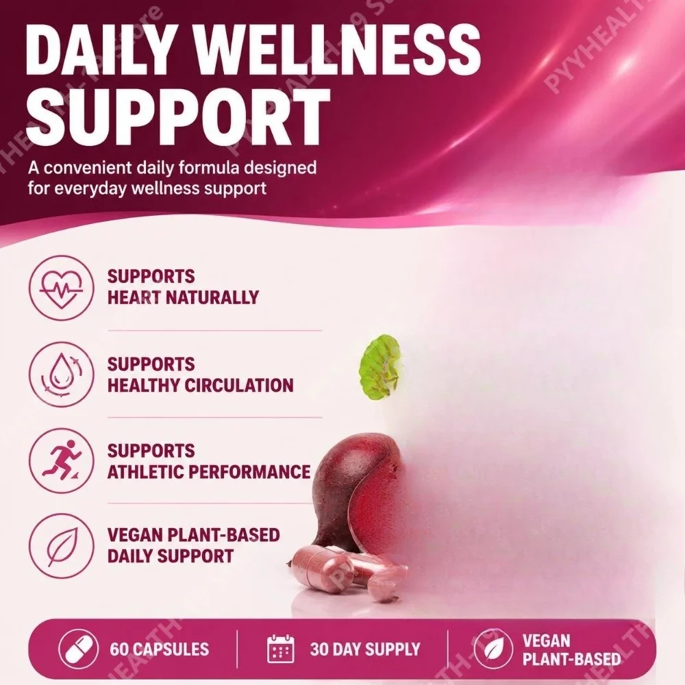 Beetroot Capsules with 1300mg Organic Beet for Heart, Circulation & Athletic Performance Support, Adults, 60 Veggie Capsules