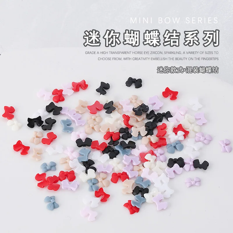 100PCS Matte Mini Ribbon Bow Tie Nail Art Charms Accessories Resin Parts For Nails Decoration Supplies Material Manicure Decor