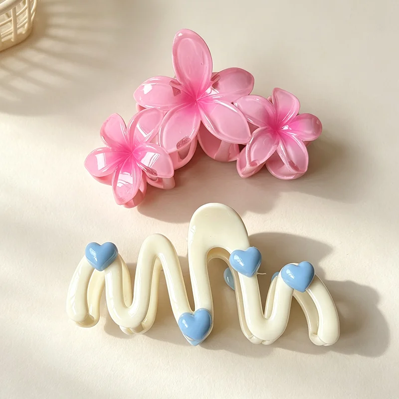 2 Stück Süße Herz-Blumen-Haarklammern mit Haifischmuster, Haarspangen für Frauen, Hawaii-Strand-Haarklammern, Haaraccessoires, Kopfschmuck