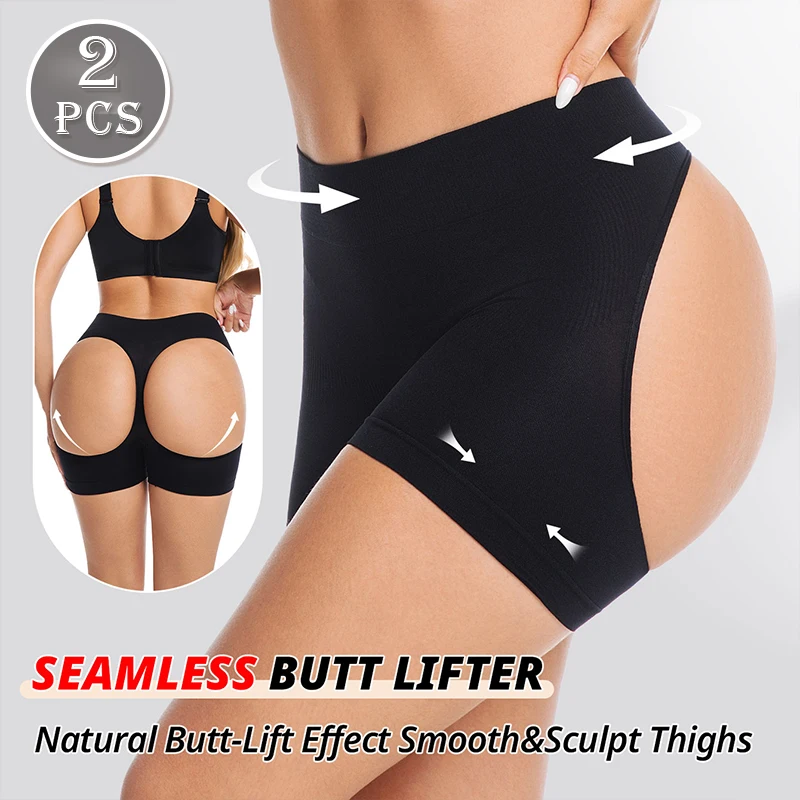 Flarixa 2 Stück Nahtlose Ausschnitt Höschen Butt Lifter Shaper Frauen Bauchkontrolle Shapewear Shorts Mittlere Taille Zeigen Gesäß Body Shaper