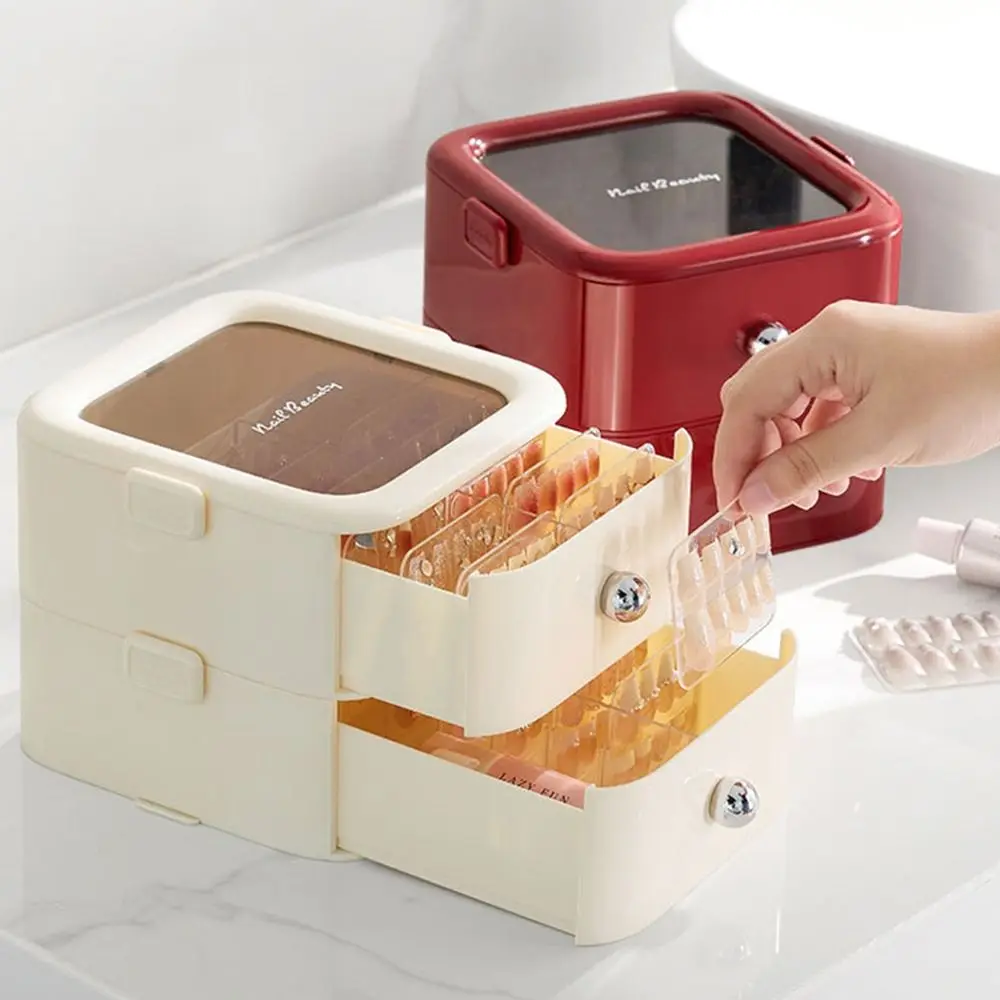 Drawer Type Press on Nail Storage Box Large Capacity Nail Storage Organizer Desktop Storage Box Cosmetic Storage Case