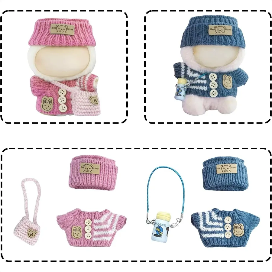 Clothes Set for Labubu 17cm Dolls2Piece Set Contains 6 Accories Knitted Outfits for 17 cm Plush Toys Mini Winter Style Gift for