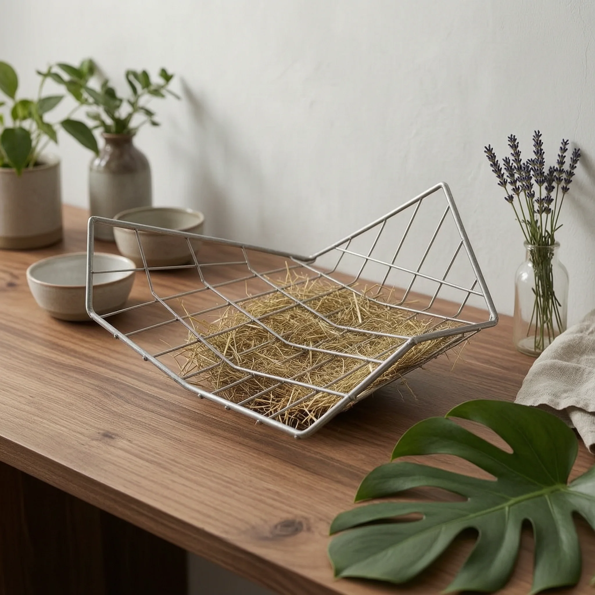 Triangular Hay Rack Silver Finish Exposed Metal Frame Barn Equipment Space-Saving for Stable
