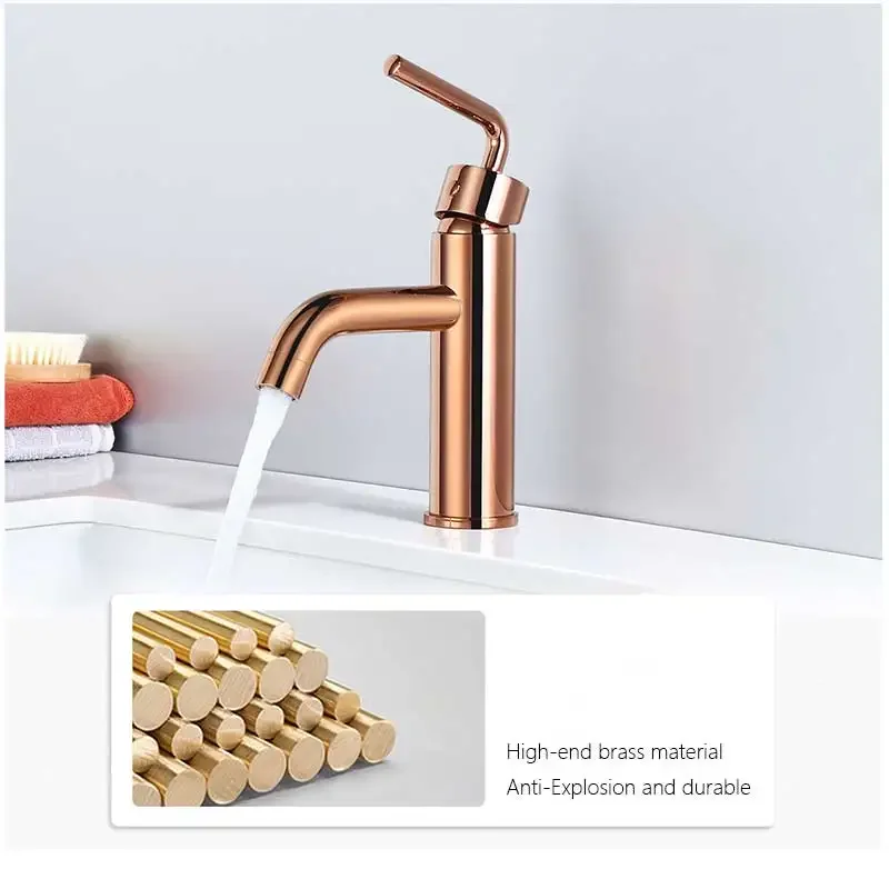 Bathroom Single Handle Face Basin Faucet Rose Gold Hot Cold Water Metered Faucets Single Hole Brass