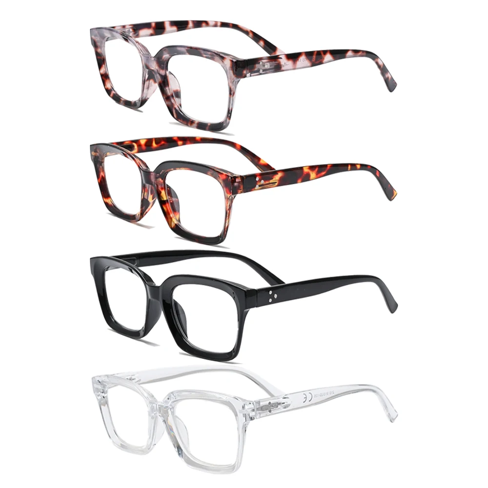 4 pack  Multi-color Oversized Square Reading Glasses Men Women Large Frame Fashion Presbyopia Eyeglasses Diopter +1.0~+3.0