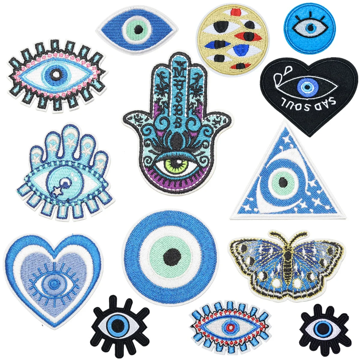 

14Pcs Cartoon Blue Eye Street Fashion Series Ironing Embroidered Patch For on Diy Sew Clothes Hat Jeans Sticker Applique