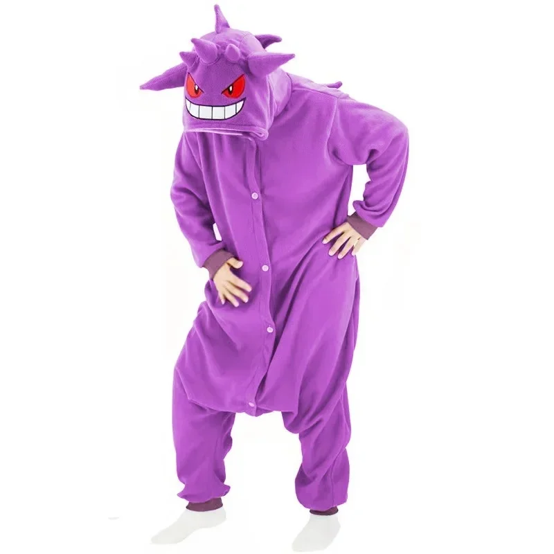Gengar roxo demônio anime cosplay trajes animal kigurumi com capuz dos desenhos animados onesies pijamas para o natal festa de halloween
