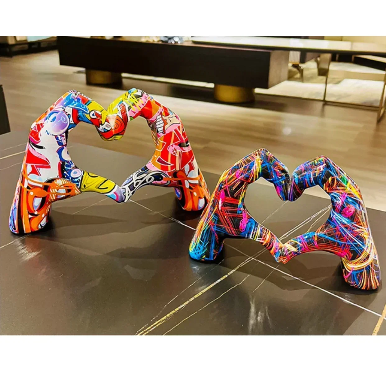 Desktop and Bookshelf,Art Decoration Colorful Love Gesture Ornament, Resin Craft for Home Living Room  Couple, Special Day Gift.