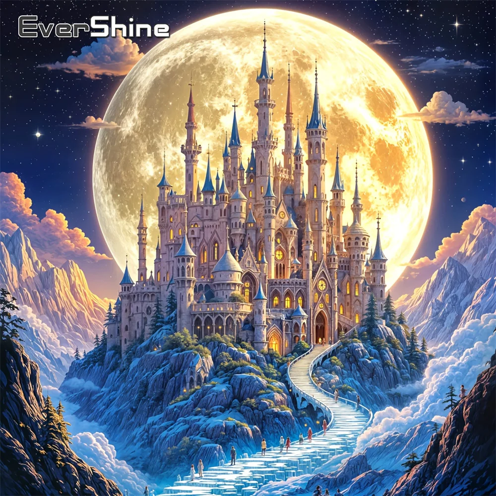 Evershine Diamant Mosaik Schloss Landschaft Bild Strass Diamant Malerei Haus DIY Stickerei Mond Dekor für Zuhause