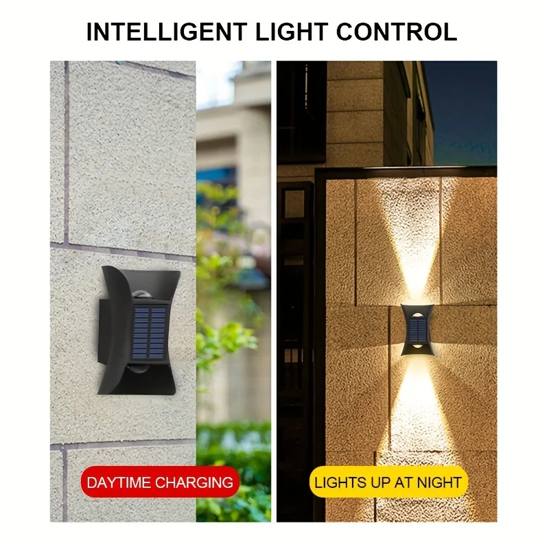 4 Packs Solar-Powered LED Wall Lamp Up and Down Lighting Outdoor Waterproof Solar Wall Washer Lights for Fence Garden Landscape