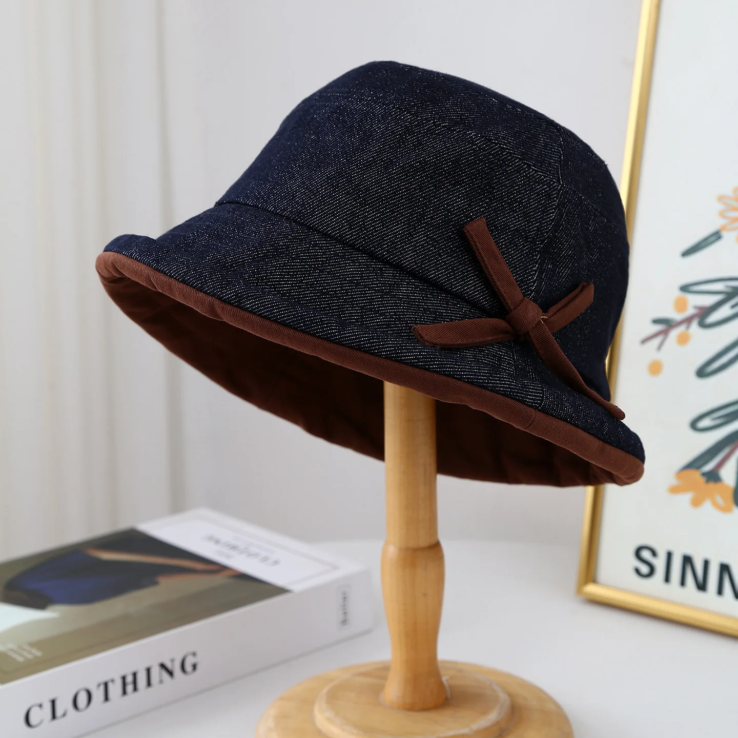 

Высококачественная шляпа-ведро с закатанными полями и бантом, женская винтажная джинсовая складная шляпа от солнца на весну/осень-зиму, повседневная новинка в стиле ретро